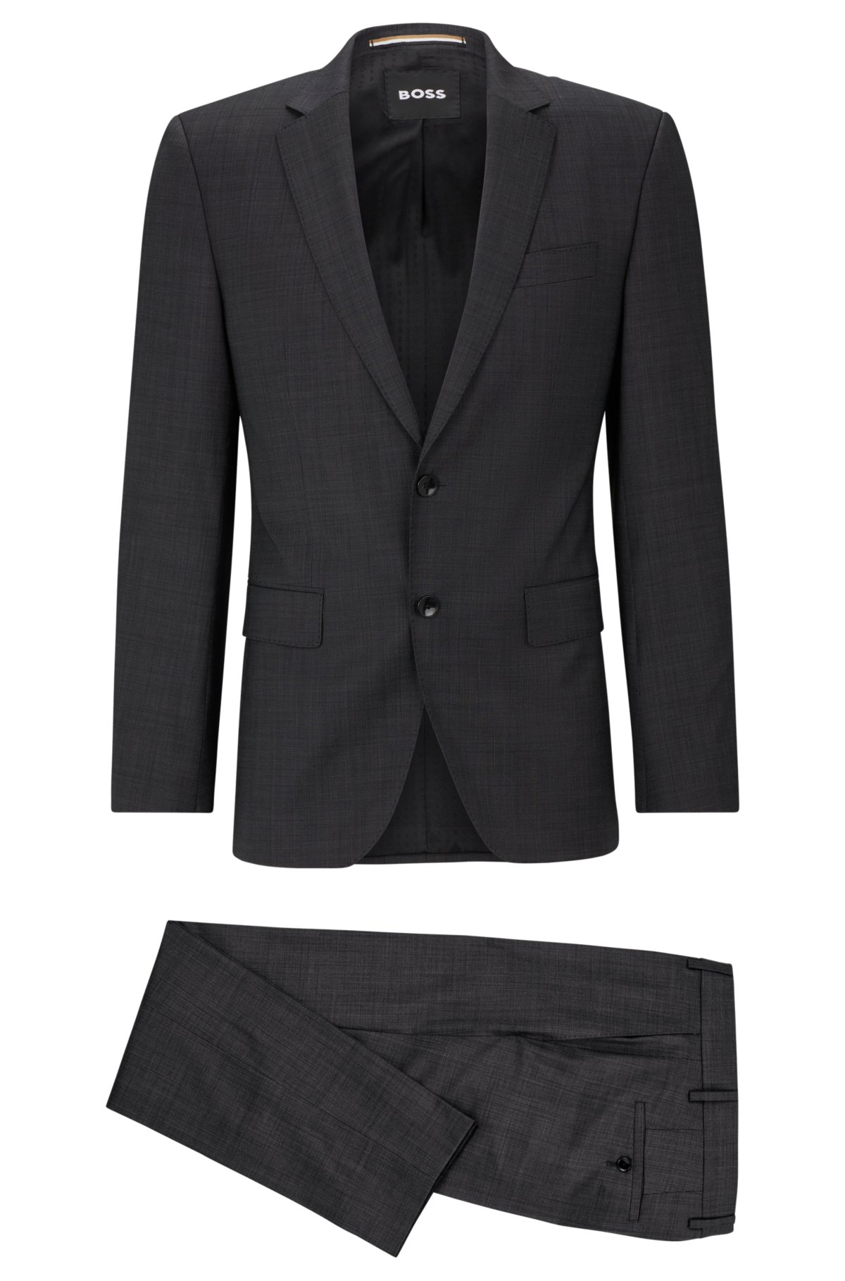 Slim-fit suit in a micro-pattern wool blend, Black