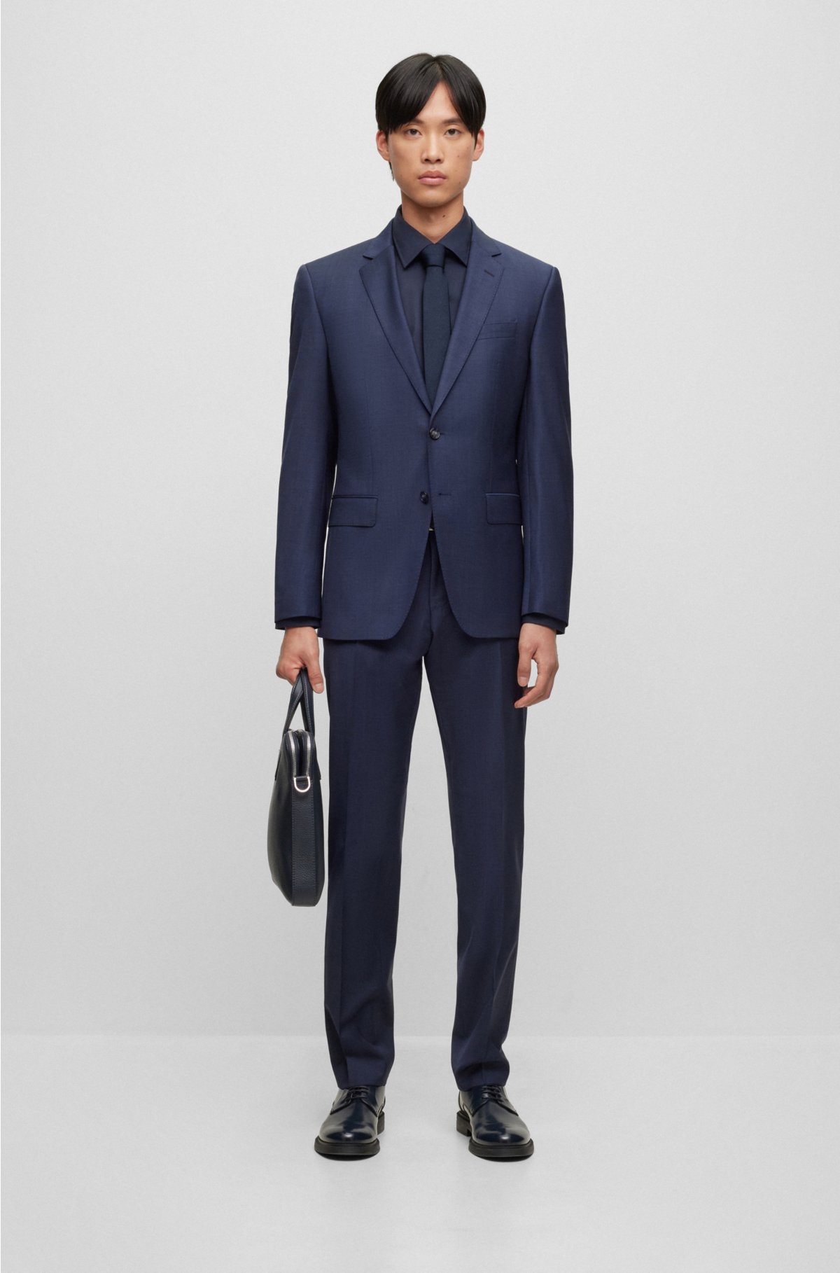 Slim-fit suit in a micro-pattern wool blend, Dark Blue