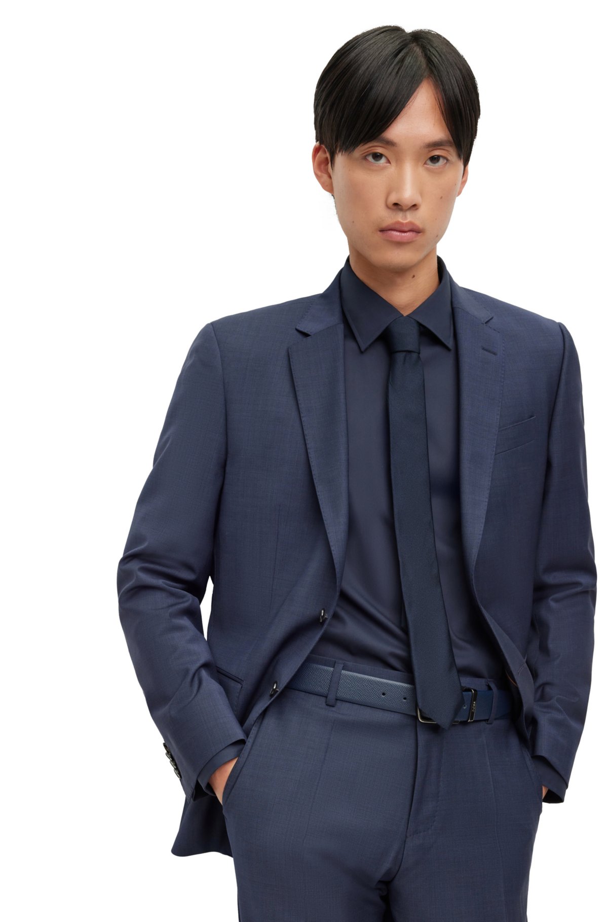 Slim-fit suit in a micro-pattern wool blend, Dark Blue