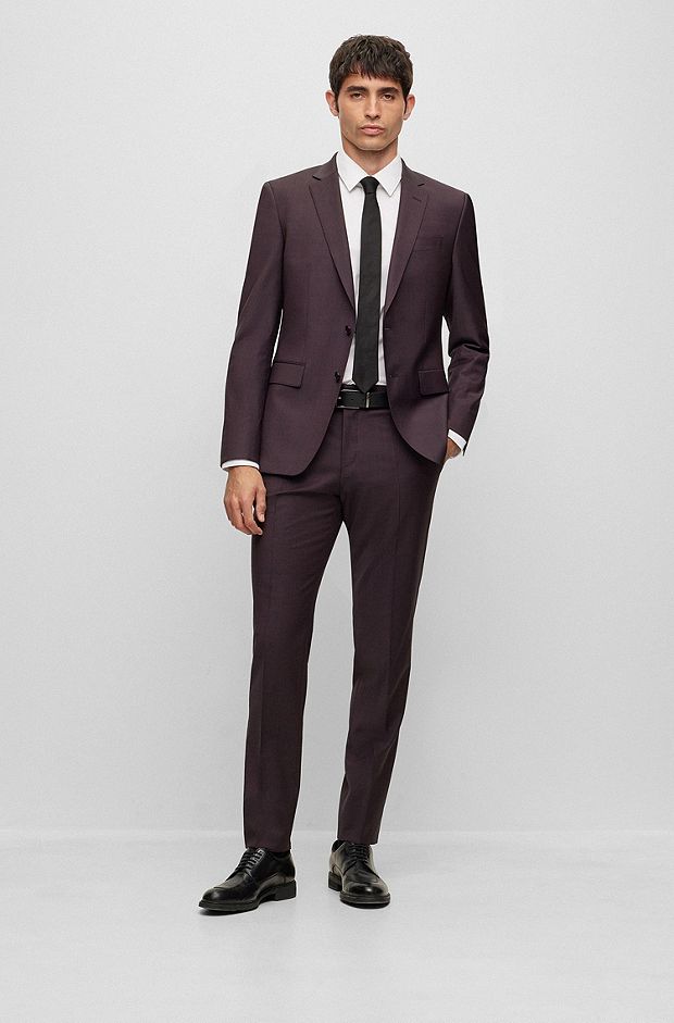 Slim-fit suit in a micro-pattern wool blend, Dark Red