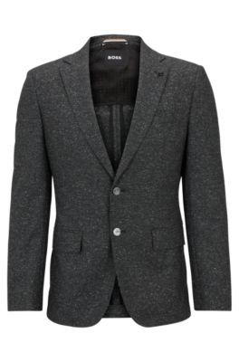 Hugo Boss Slim-fit Jacket In A Micro-pattern Wool Blend In Light Grey