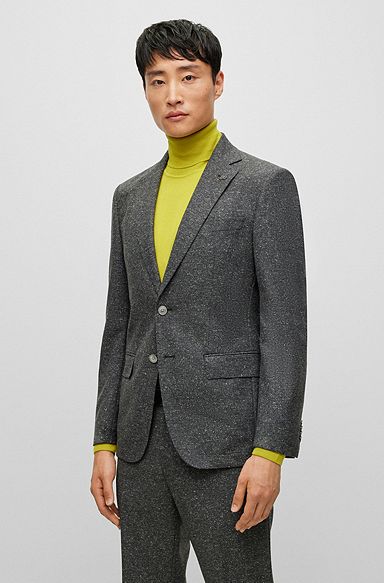 Slim-fit jacket in a micro-pattern wool blend, Light Grey