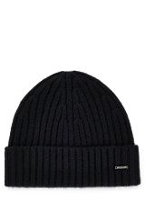 Ribbed beanie hat in cashmere, Black