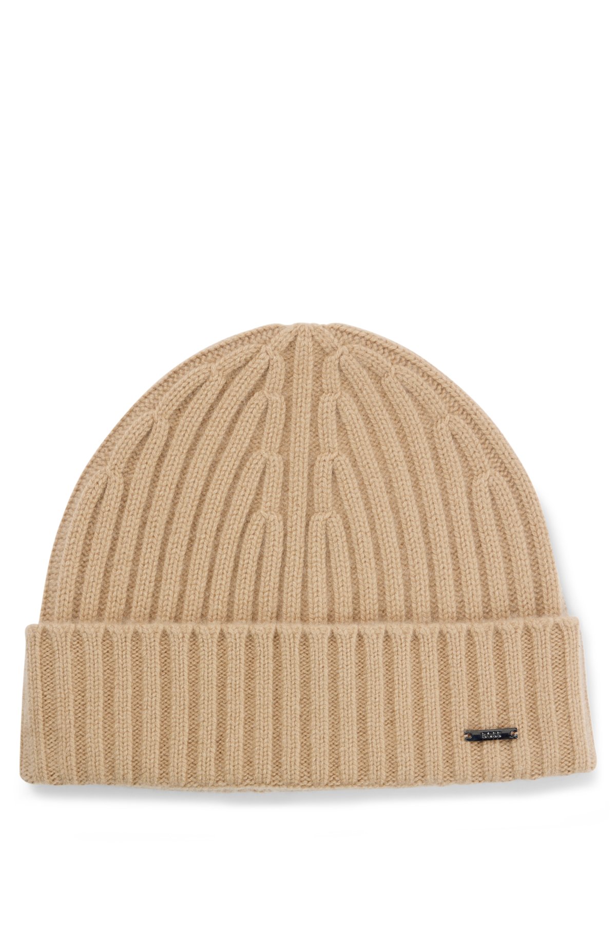 Boss Men's Ribbed Beanie Hat in Cashmere - Natural - Hats