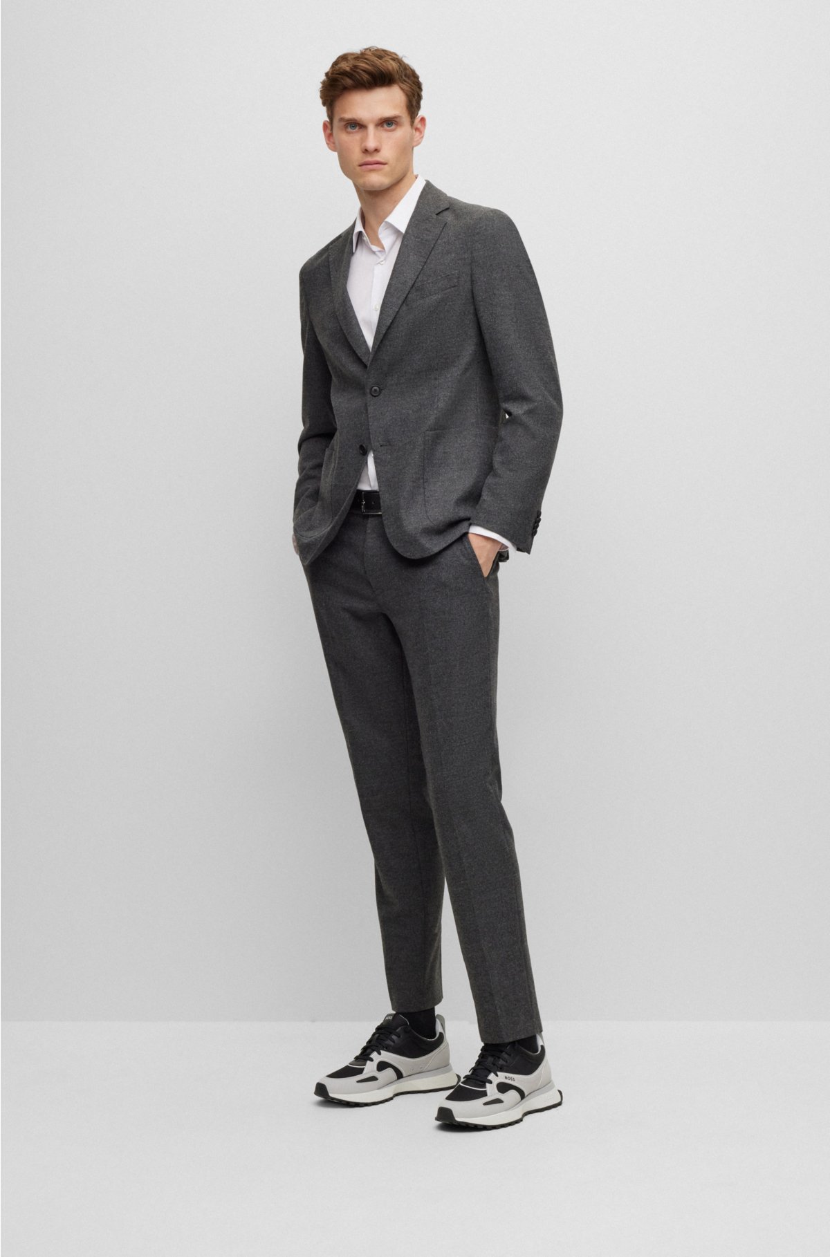 Slim-fit jacket in performance-stretch cloth, Dark Grey