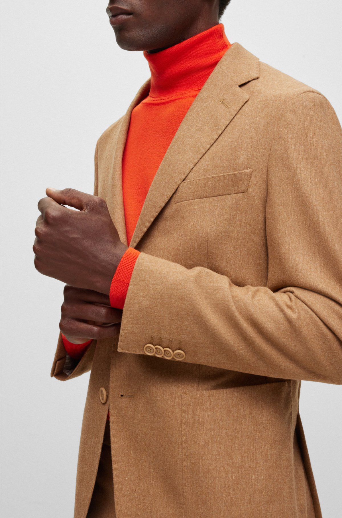 Slim-fit jacket in performance-stretch cloth, Beige