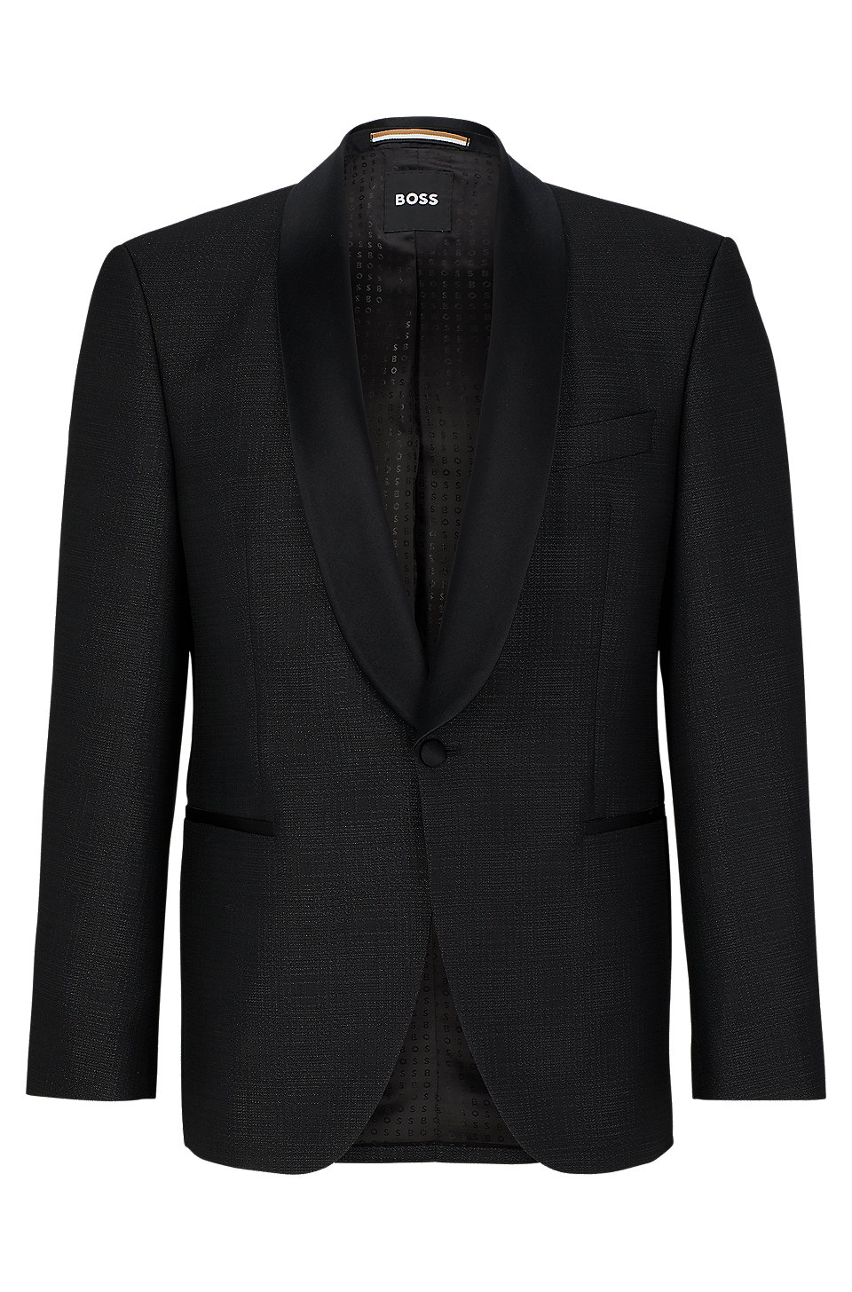 BOSS - Regular-fit tuxedo jacket in a checked wool blend