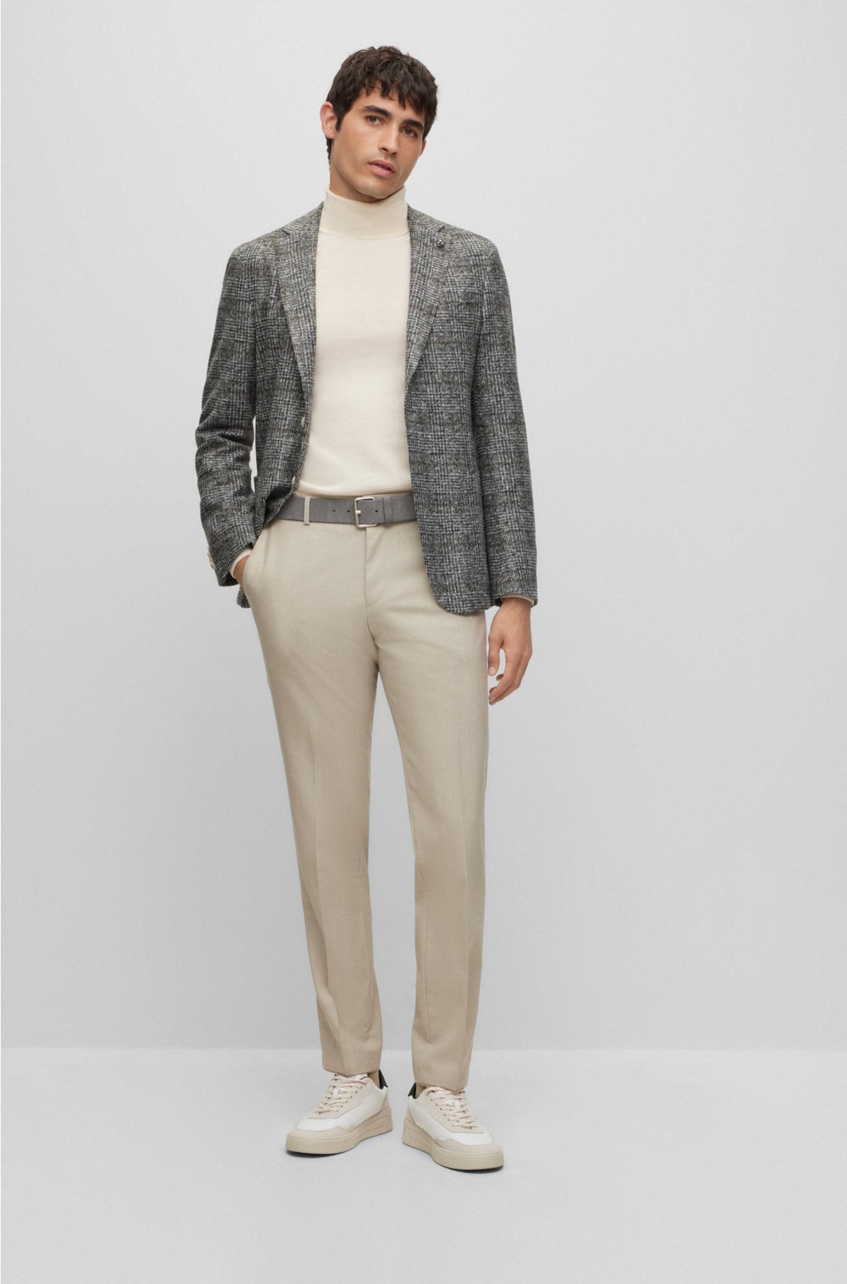Slim-fit jacket in checked stretch jersey, Grey