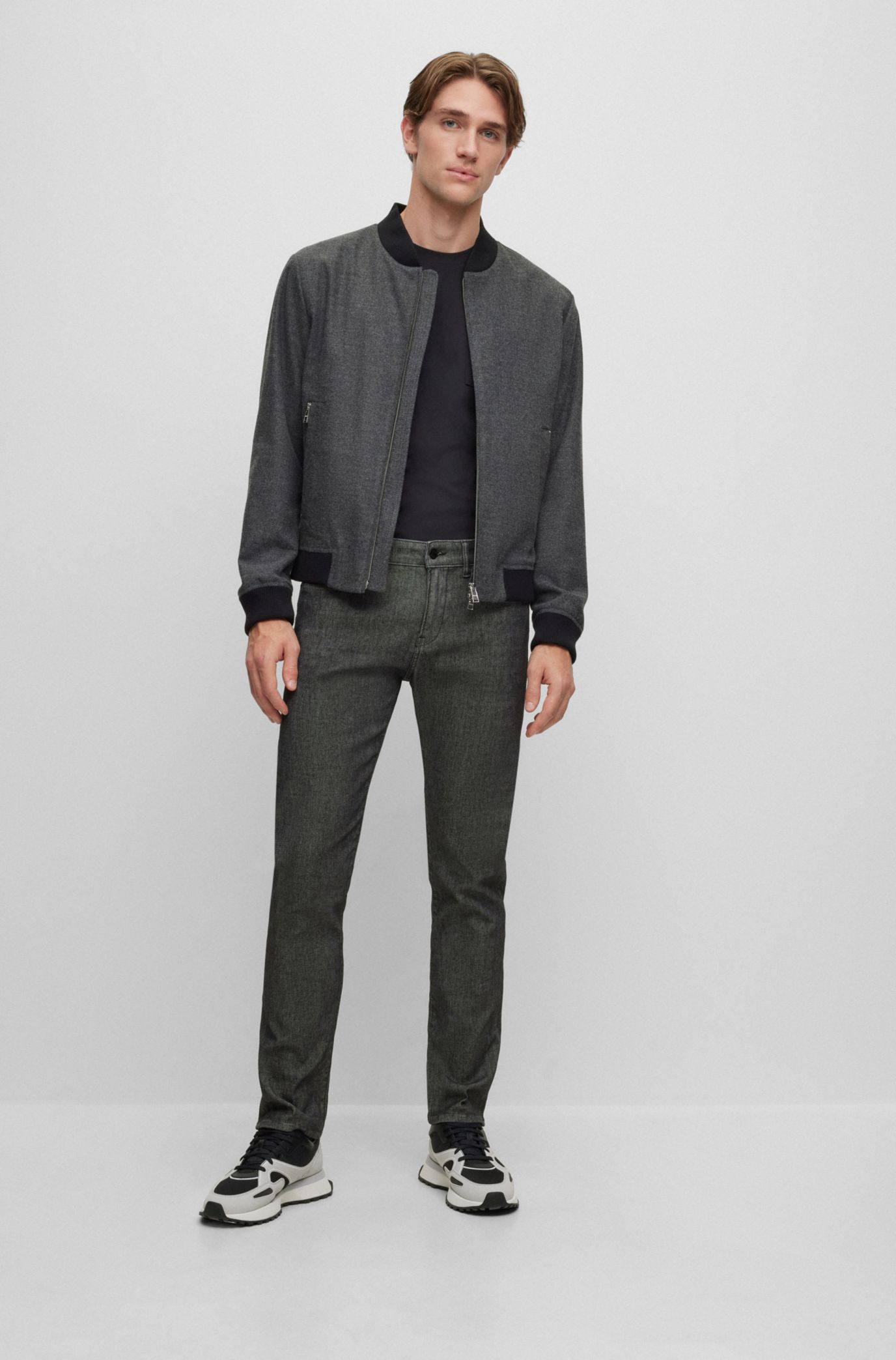 BOSS - Slim-fit jacket with two-way front zip