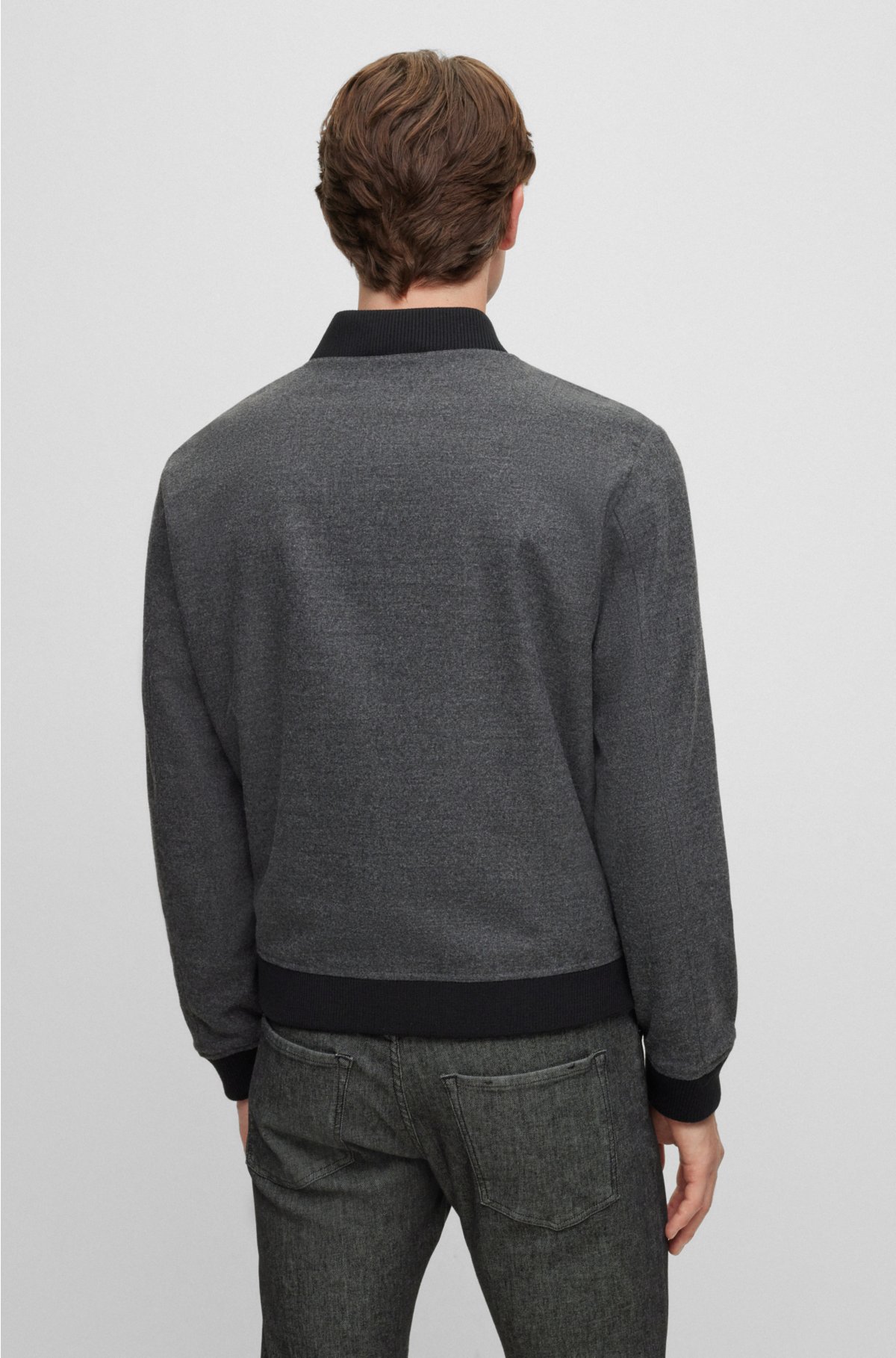 Slim-fit jacket with two-way front zip, Dark Grey