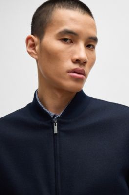 Chaqueta slim fit con cremallera bidireccional en la parte delantera, Azul oscuro