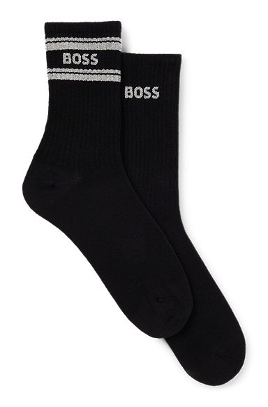 Two-pack of short-length socks with branding, Black