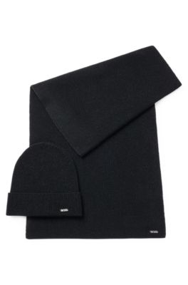 Coffret cadeau avec bonnet et &eacute;charpe effet brillant, Noir