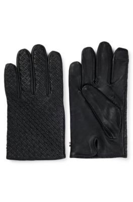 Hugo boss black leather gloves discount