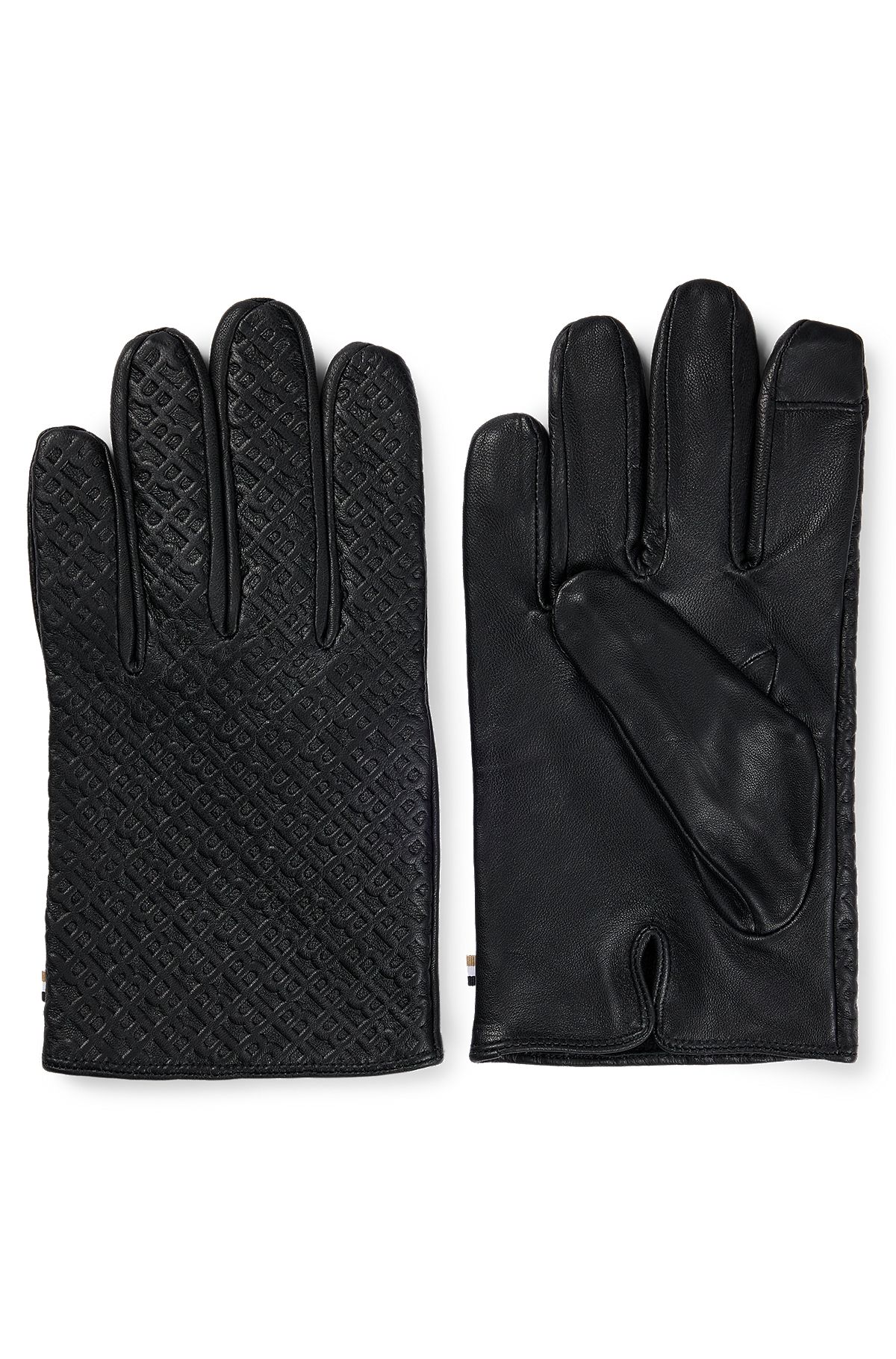 Monogrammed gloves in leather with touchscreen-friendly fingertips, Black