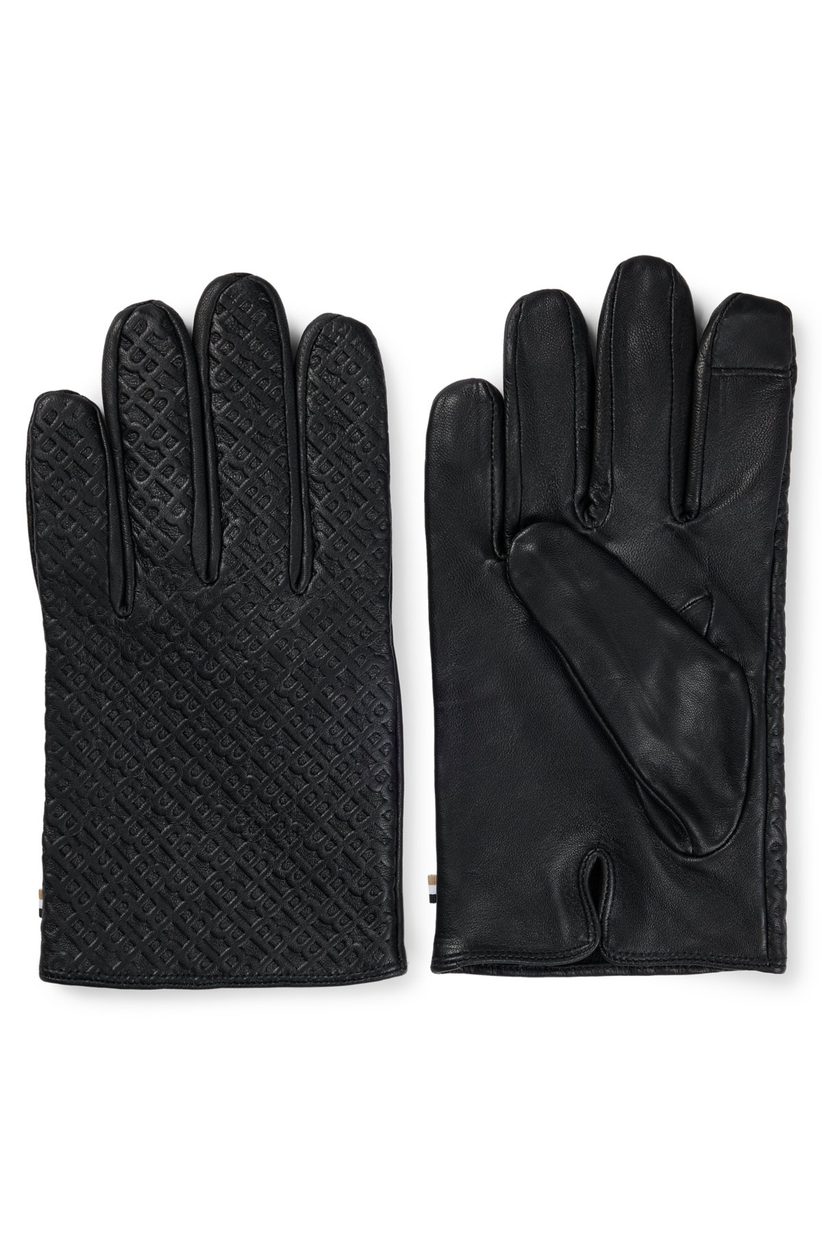 BOSS - Monogrammed gloves fingertips leather in with touchscreen-friendly