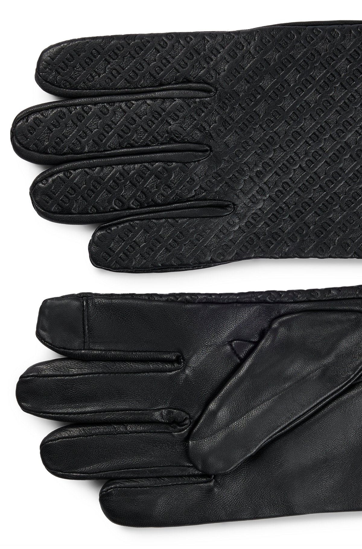 BOSS - Monogrammed gloves in leather with touchscreen-friendly fingertips