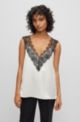Sleeveless top in heavyweight satin with lace trim, White