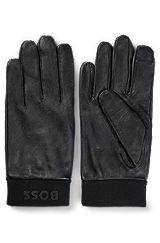 Leather gloves with branding and touchscreen-friendly fingertips, Black