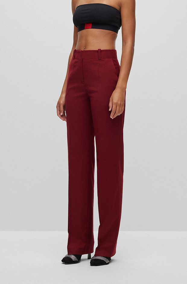Wide-leg regular-fit pants in stretch-wool flannel, Dark Red