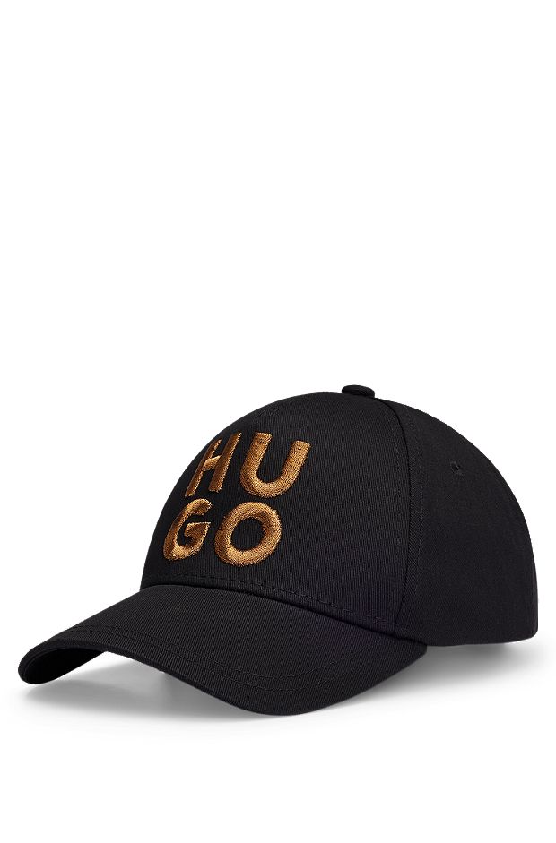 Cotton-twill cap with embroidered stacked logo, Black