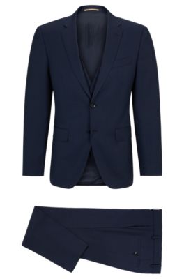 Shop Hugo Boss Slim-fit Suit In Houndstooth Virgin Wool In Dark Blue