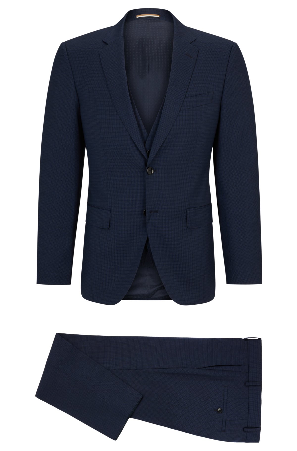 Slim-fit suit in houndstooth virgin wool, Dark Blue
