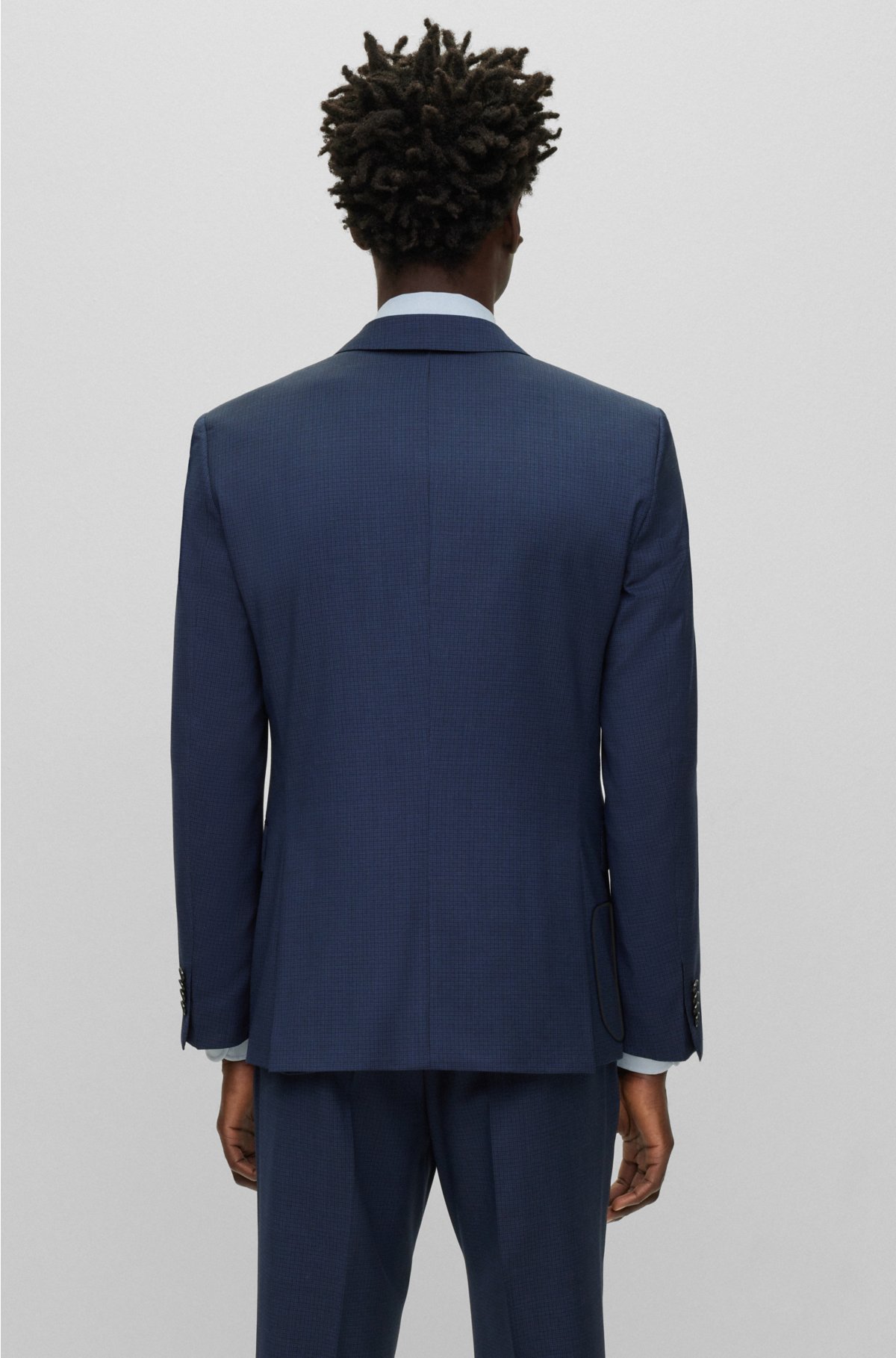 Slim-fit suit in houndstooth virgin wool, Dark Blue