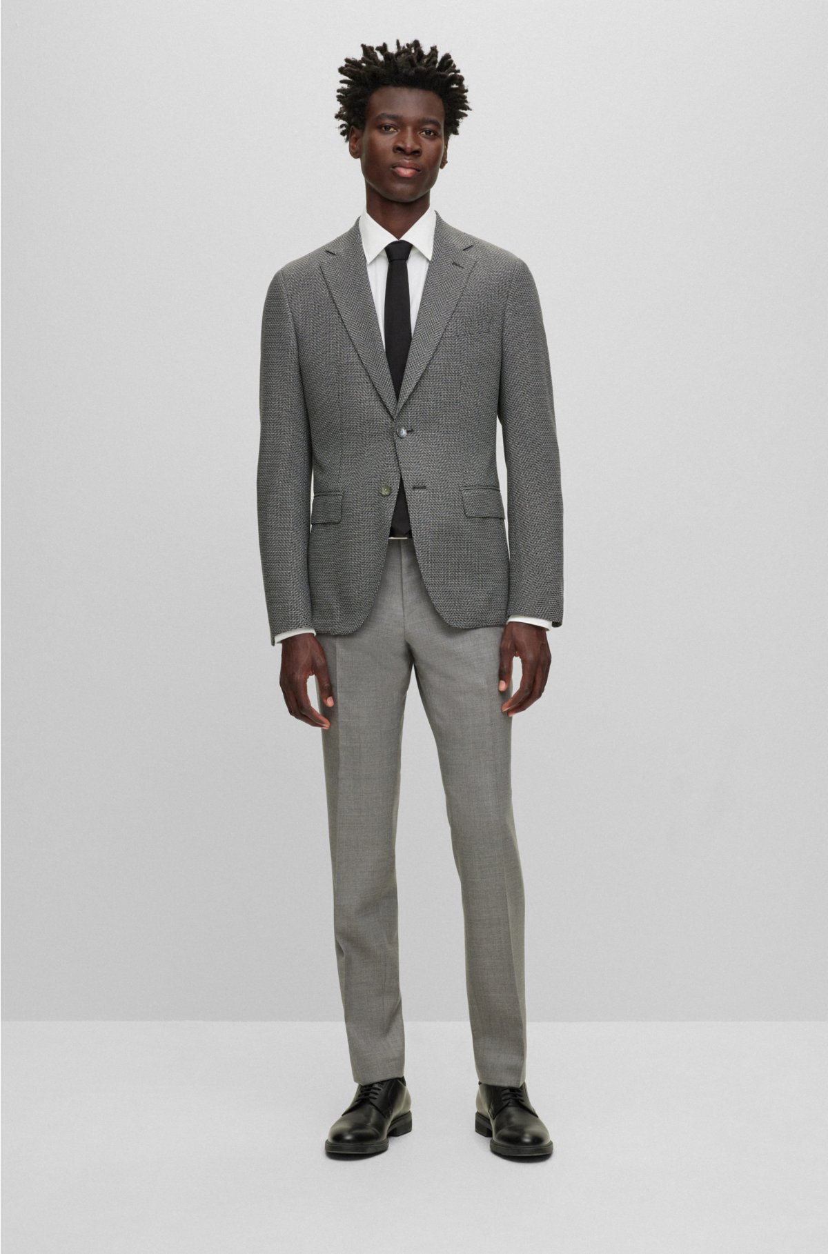Slim-fit jacket in micro-pattern stretch cloth, Dark Grey