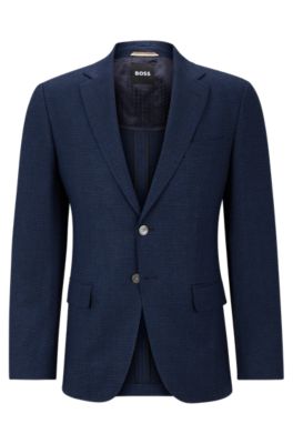 Hugo Boss Slim-fit Jacket In Micro-pattern Stretch Cloth In Dark Blue