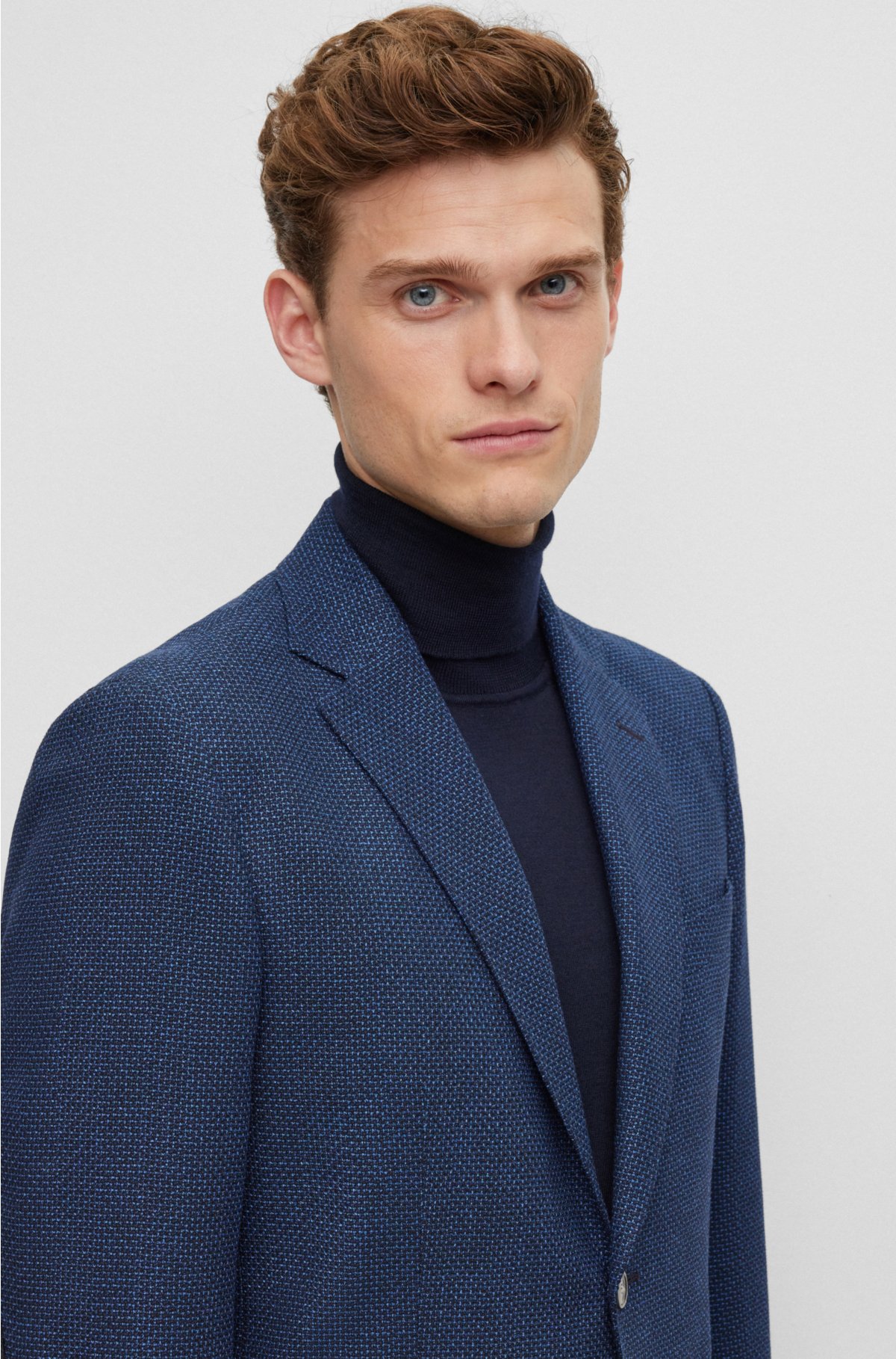 Slim-fit jacket in micro-pattern stretch cloth, Dark Blue