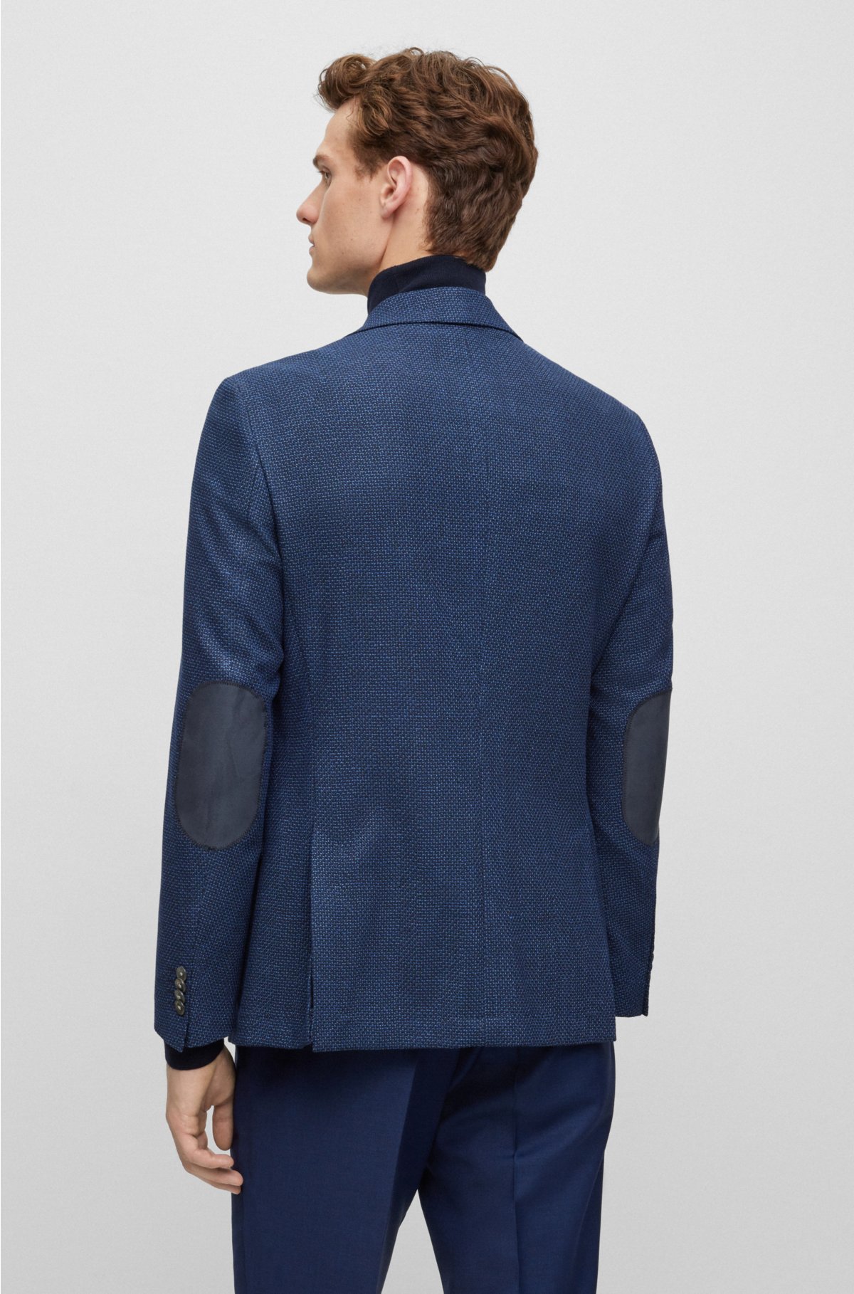 Slim-fit jacket in micro-pattern stretch cloth, Dark Blue
