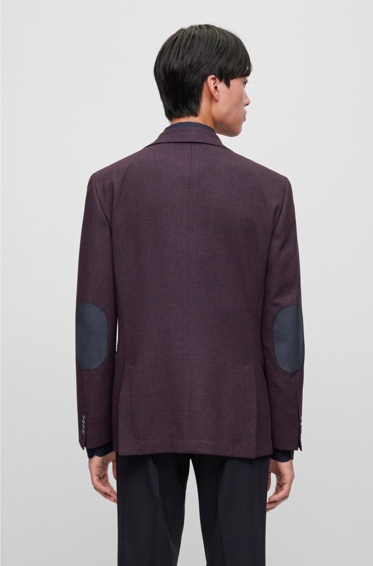 Slim-fit jacket in micro-pattern stretch cloth, Dark Red