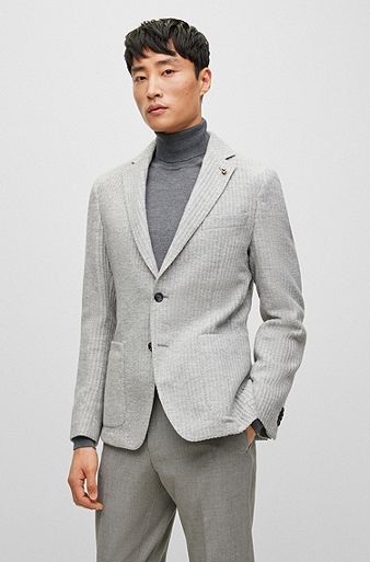 Slim-fit jacket in a striped wool blend, Silver