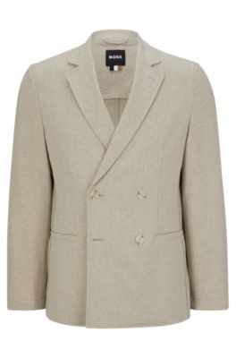 Hugo Boss All-gender Double-breasted Jacket In Melange Wool In White