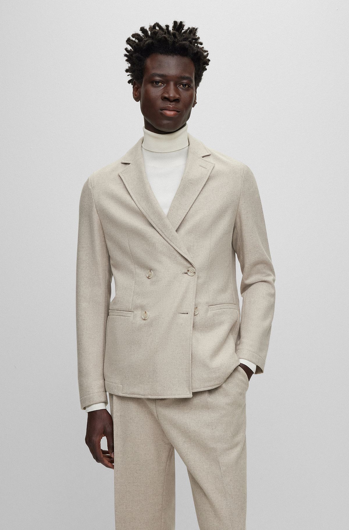 All-gender double-breasted jacket in melange wool, White