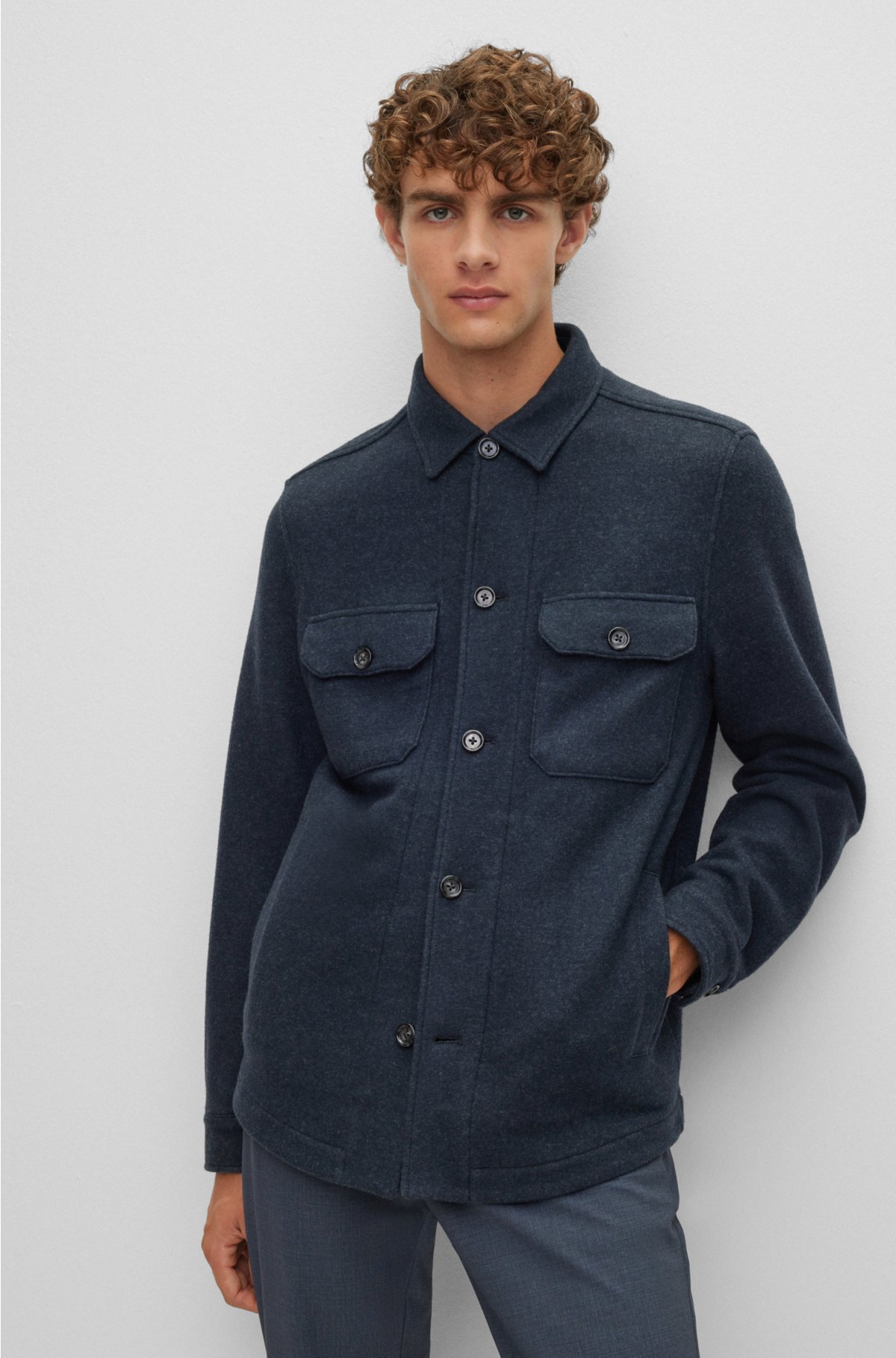BOSS - Relaxed-fit jacket in melange wool-blend jersey