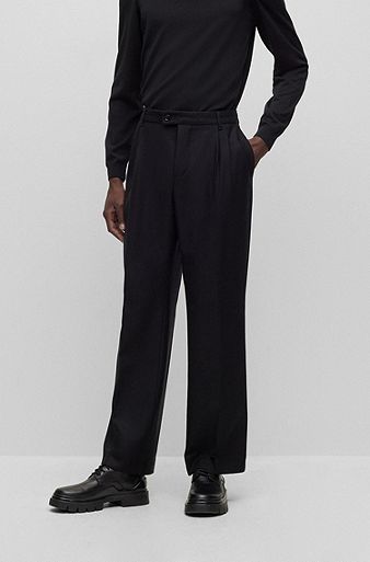 All-gender relaxed-fit trousers in melange wool, Black