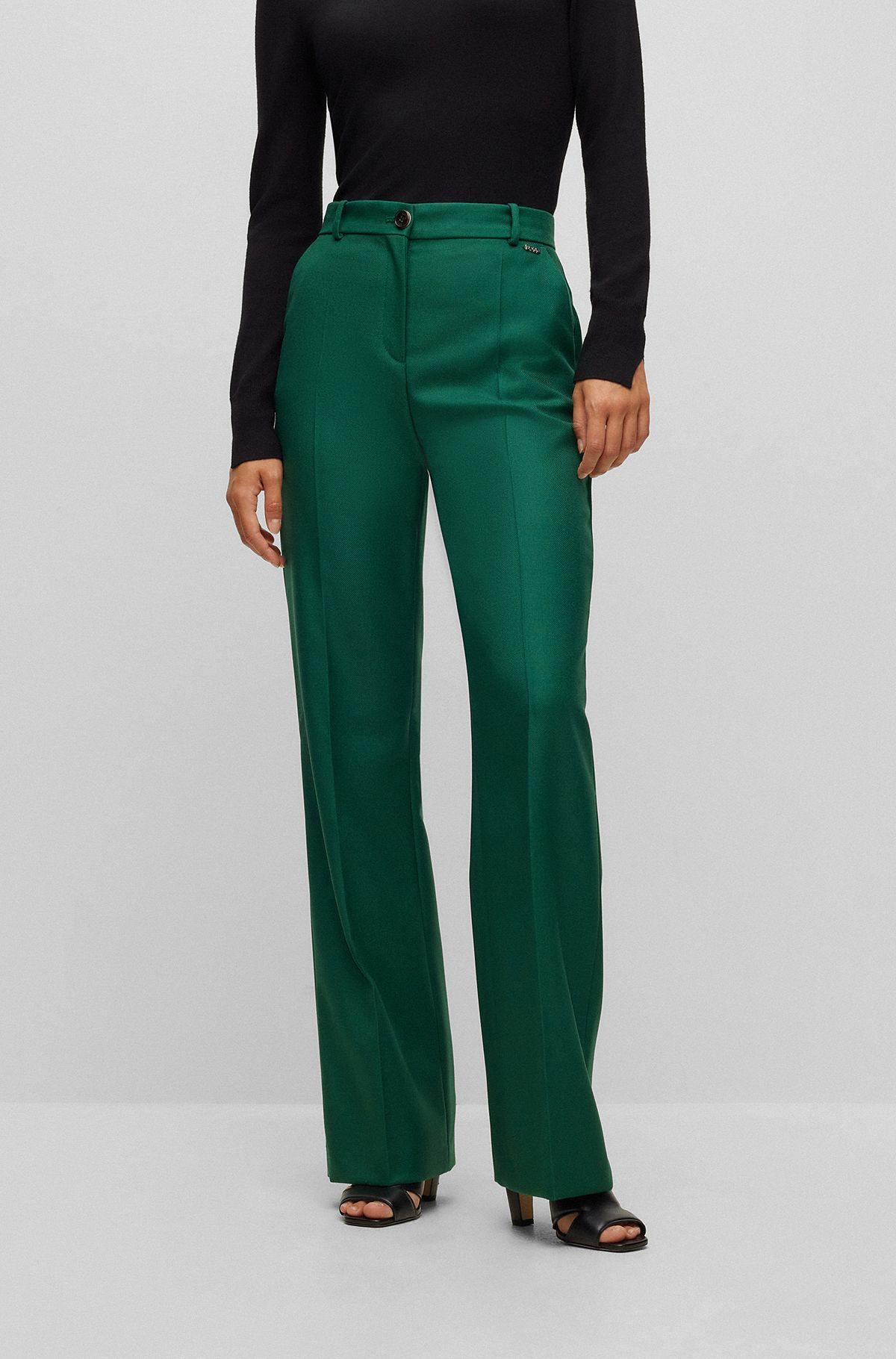 Regular-fit trousers in virgin-wool twill, Light Green