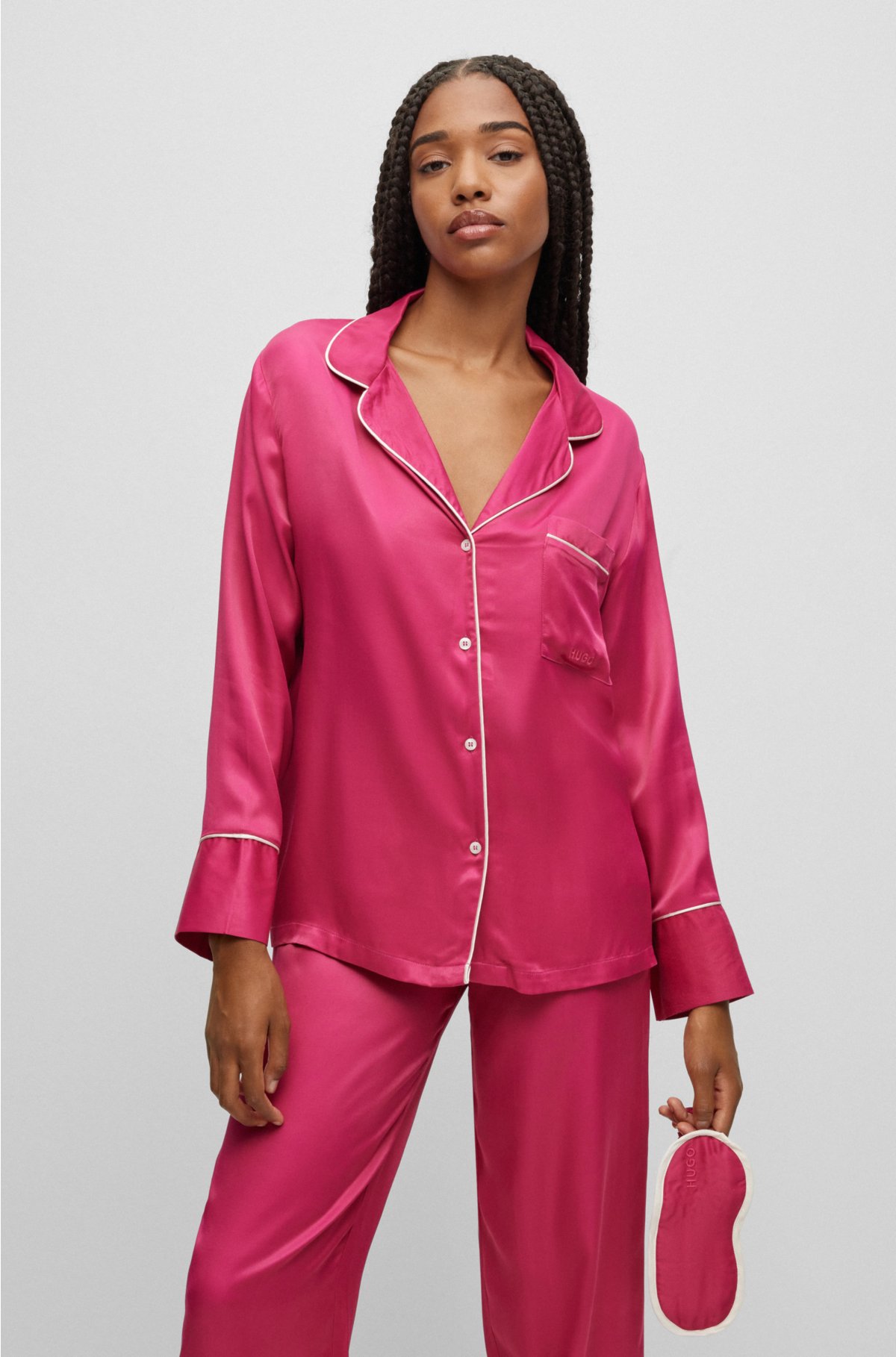 HUGO - satin Relaxed-fit with piping pajamas contrast