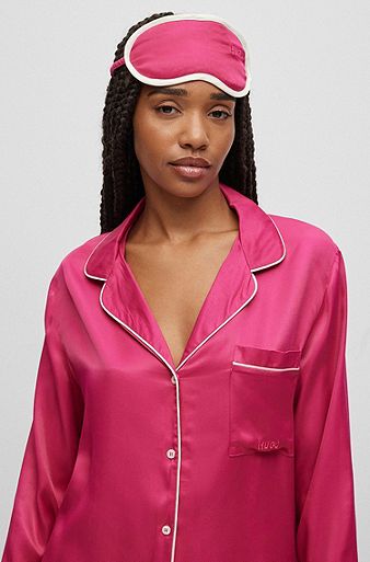 Relaxed-fit satin pajamas with contrast piping, Pink