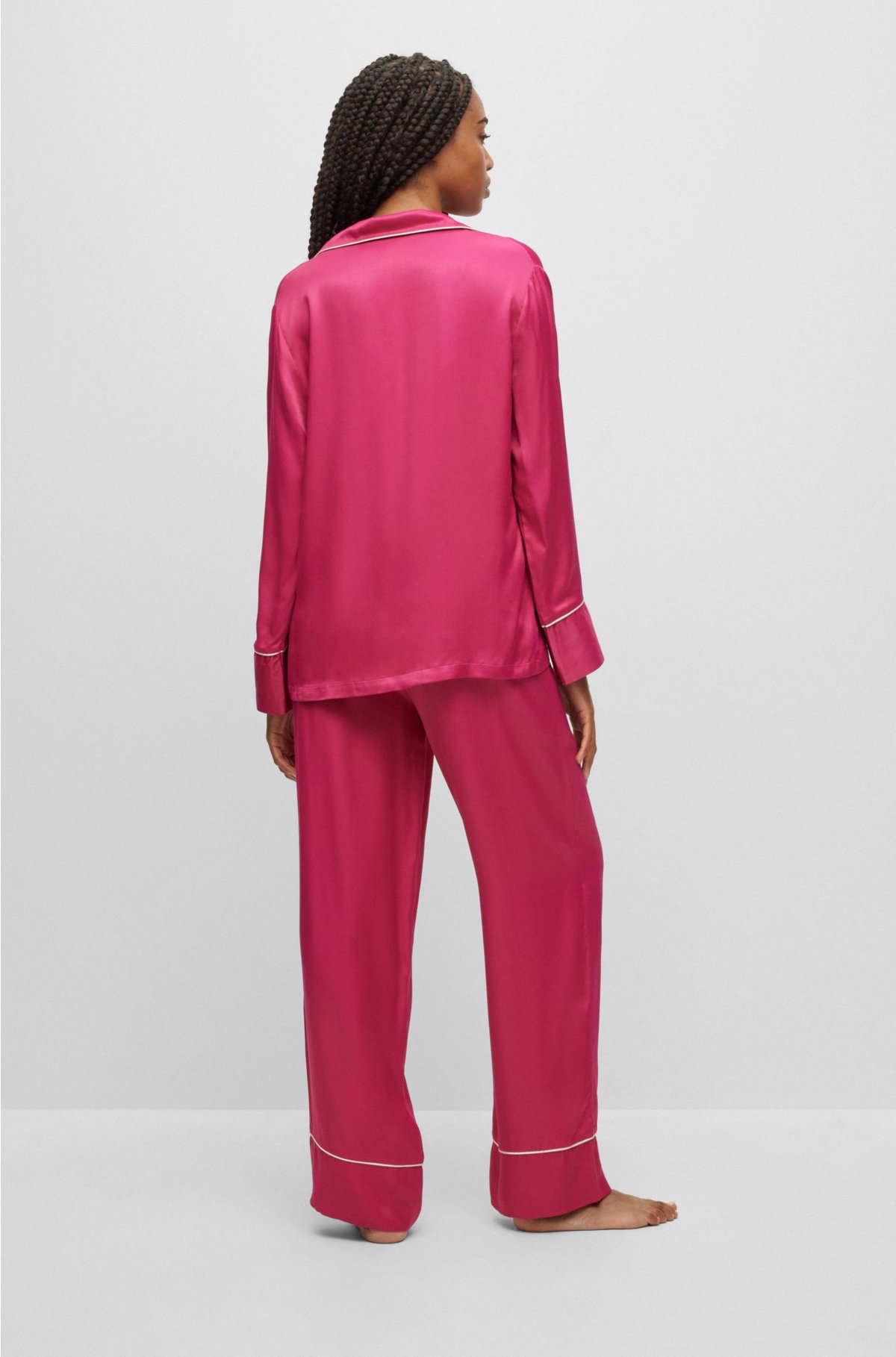 HUGO - Relaxed-fit satin with pajamas contrast piping