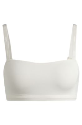 Shop Hugo Boss Stretch-jersey Bralette With Branded Straps In White