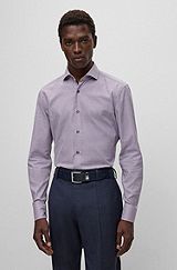 Slim-fit shirt in easy-iron structured stretch cotton, Dark Purple