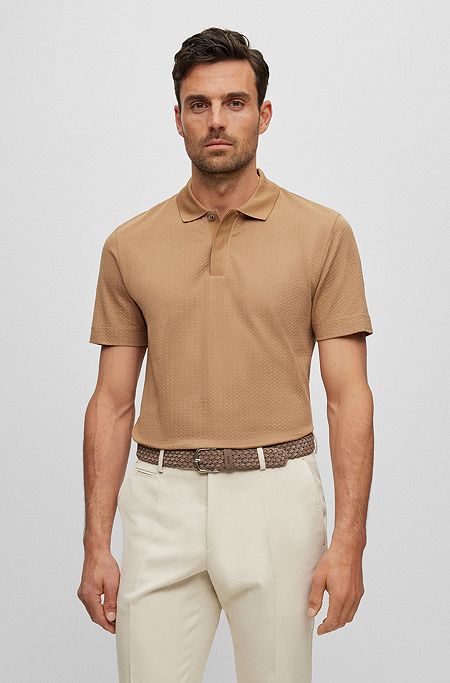 Regular-fit polo shirt in cotton and silk, Beige