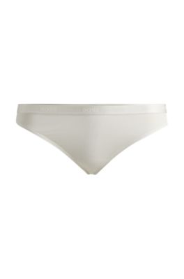 Shop Hugo Boss Low-rise Thong In Stretch Jersey With Logo Waistband In White