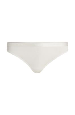 Shop Hugo Boss Low-rise Thong In Stretch Jersey With Logo Waistband In White