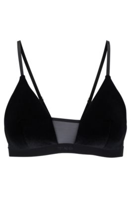 Hugo Boss Velvet-detail Triangle Bra With Logo Waistband In Black