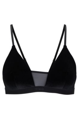 Hugo Velvet-detail Triangle Bra With Logo Waistband In Black