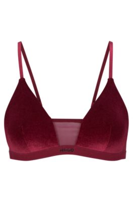 Hugo Velvet-detail Triangle Bra With Logo Waistband In Dark Red